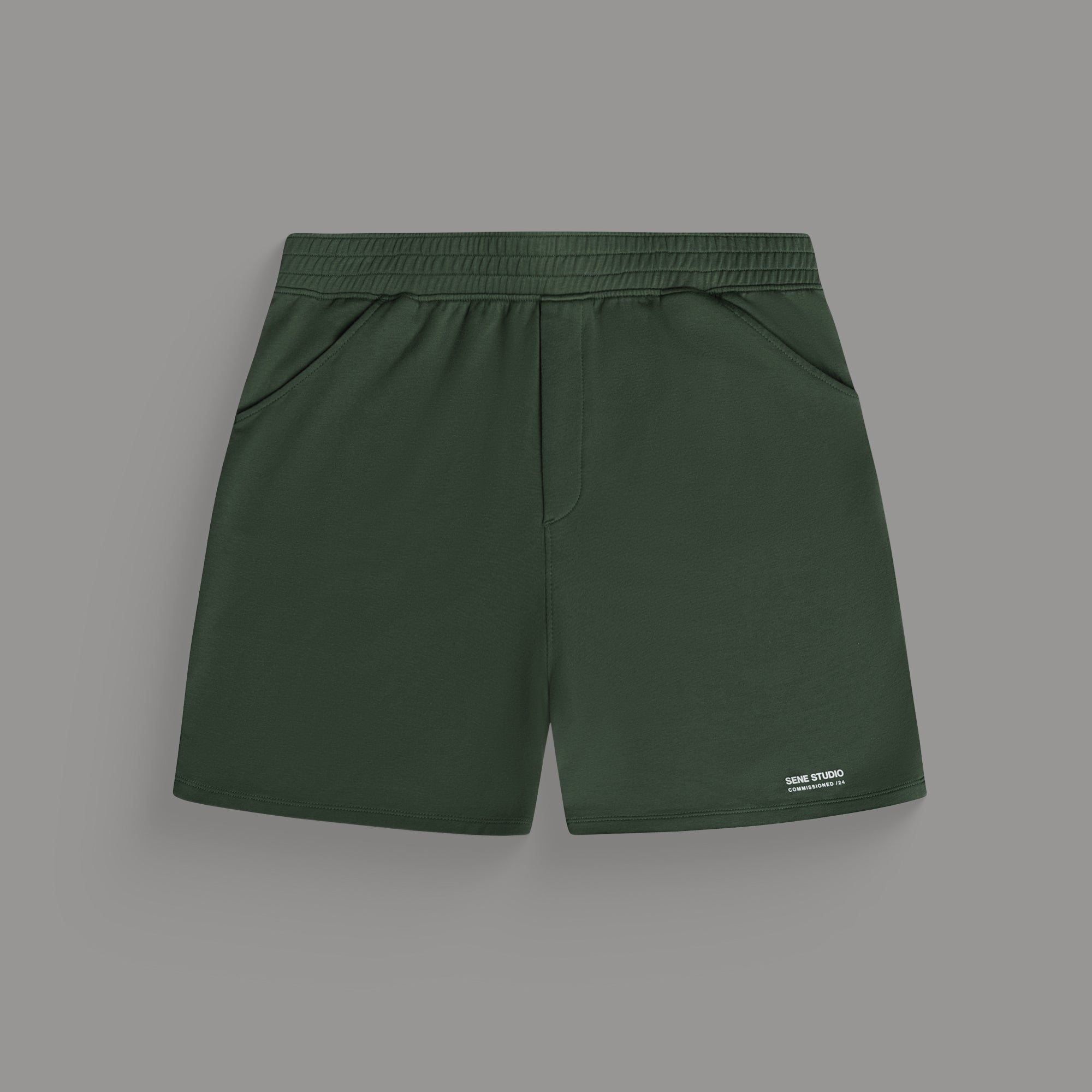 Custom bespoke shorts athleisure athletic build model Tyler in Moss