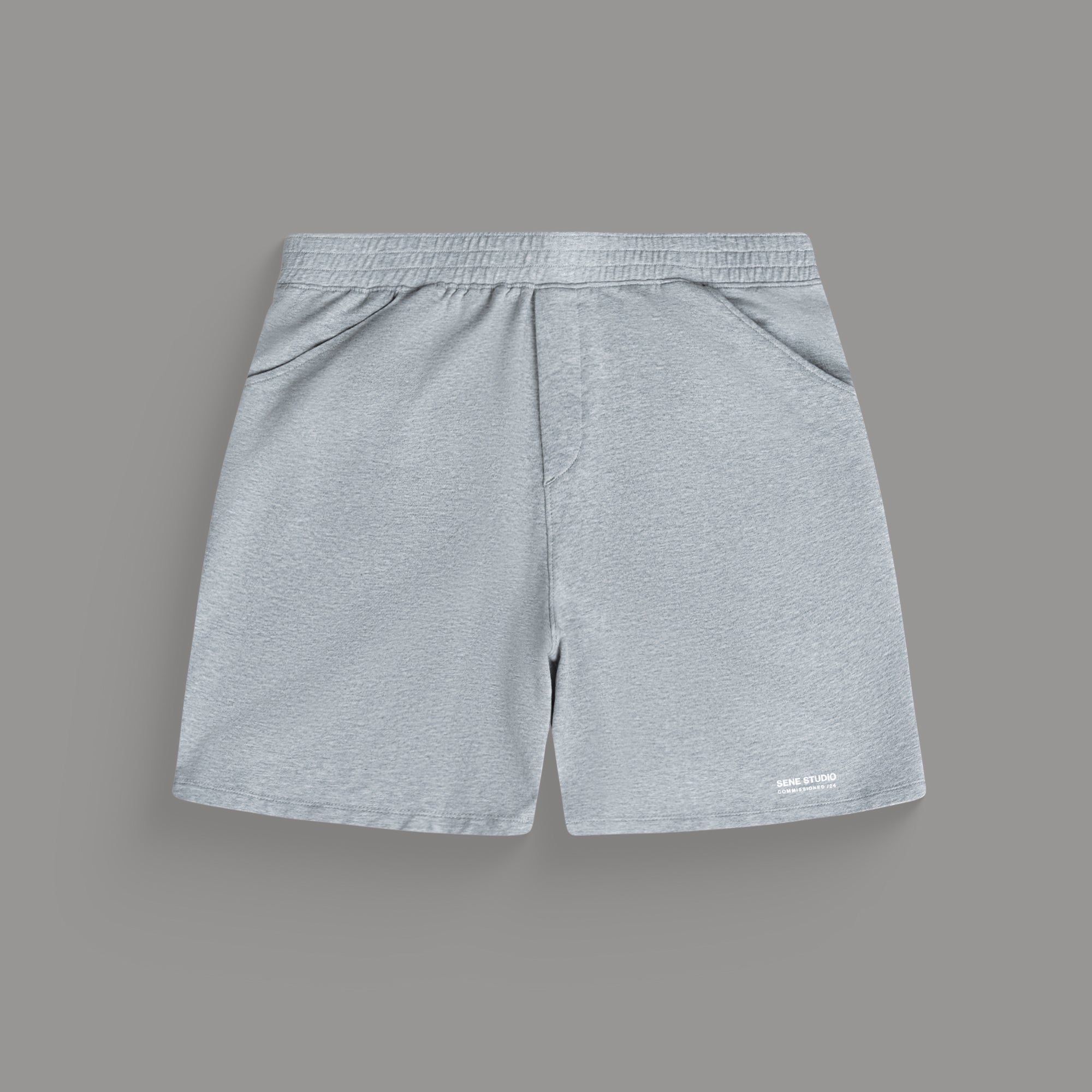 Custom bespoke shorts athleisure athletic build model Tyler in Heather Gray
