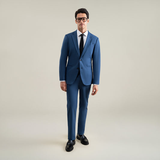 Tags:(6'1"|165) Bespoke custom athleisure technical athletic stretch suit los angeles model Jessey in Italian Blue