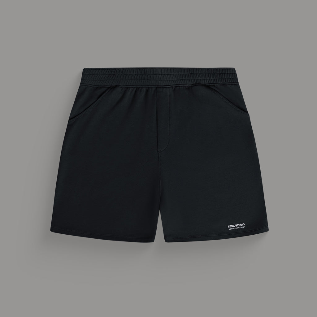 Custom bespoke shorts athleisure athletic build model Tyler in Black
