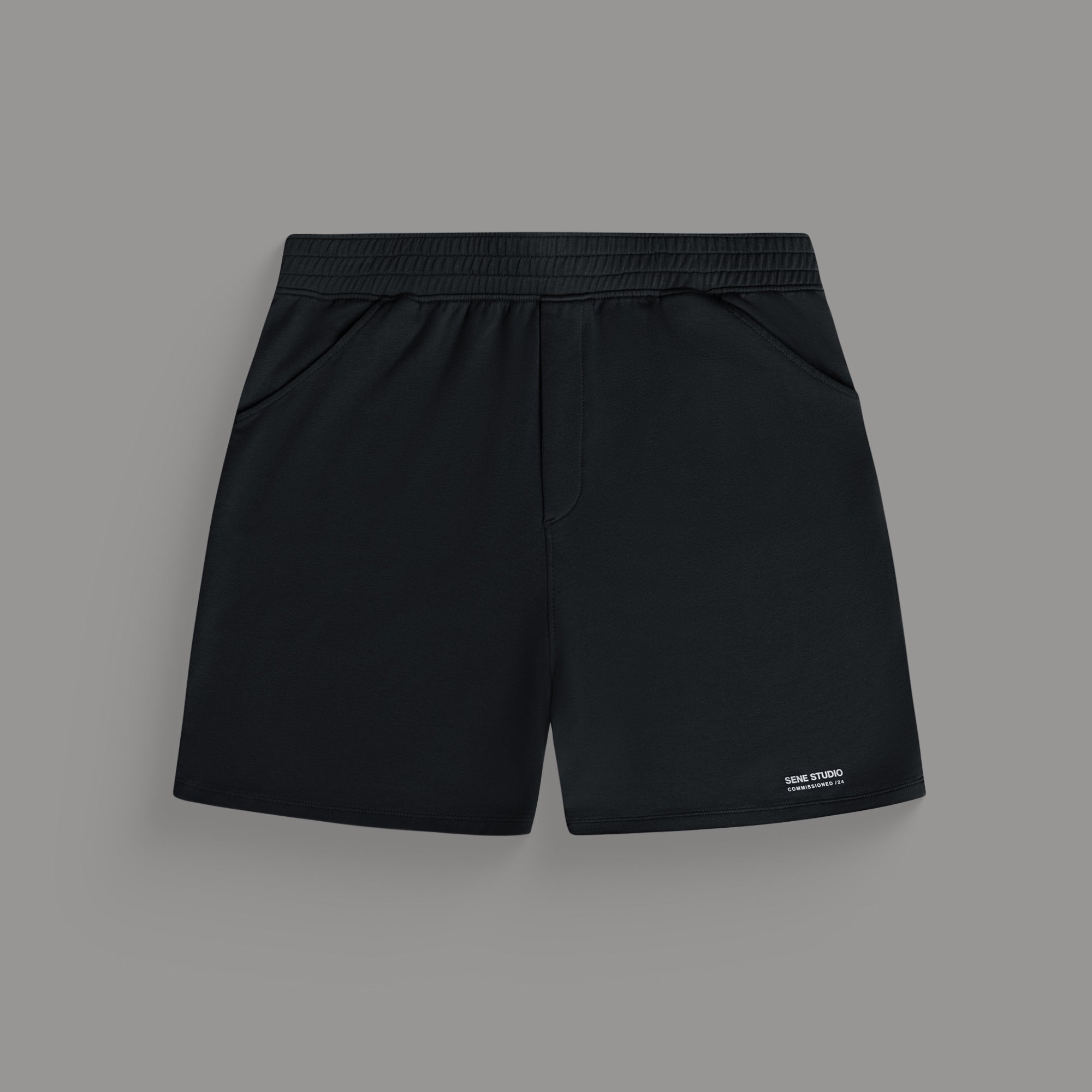 Custom bespoke shorts athleisure athletic build model Tyler in Black