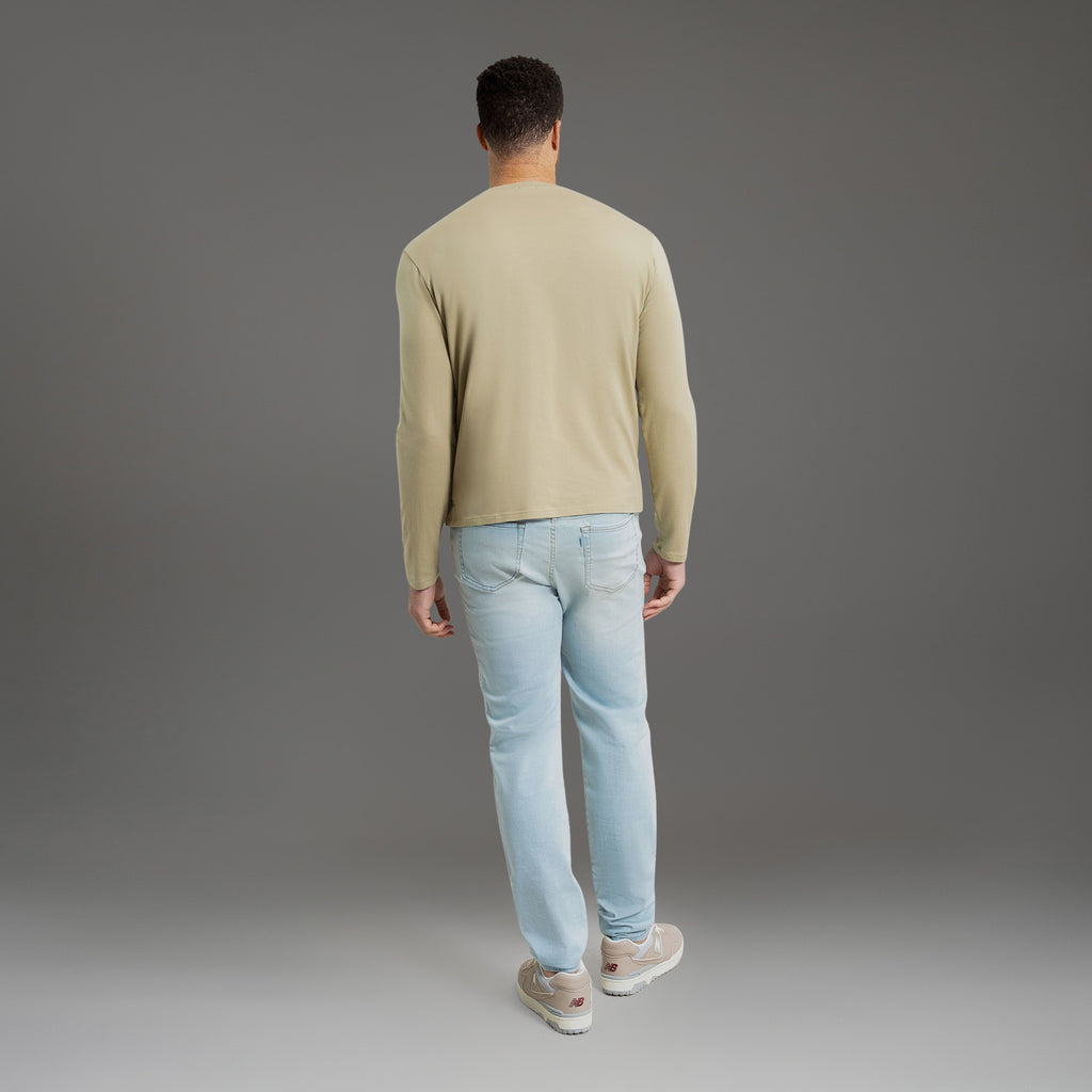 Custom longsleeve t-shirt on model Glen in Sand