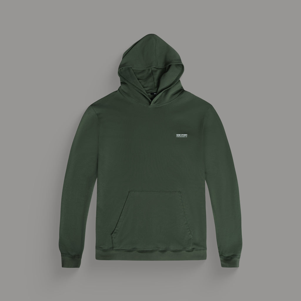 men's custom hoodie model Tyler in Moss