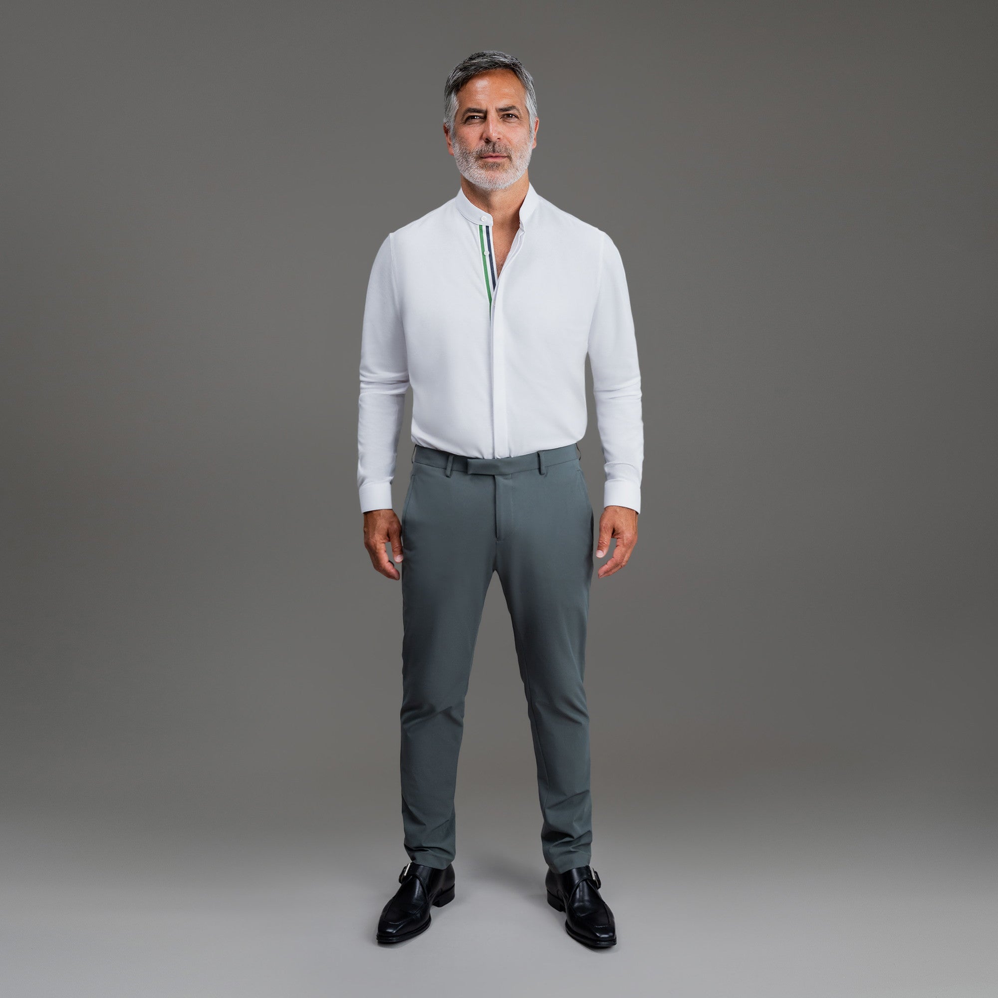 Bespoke Custom Monk Shirt model Guillermo in White