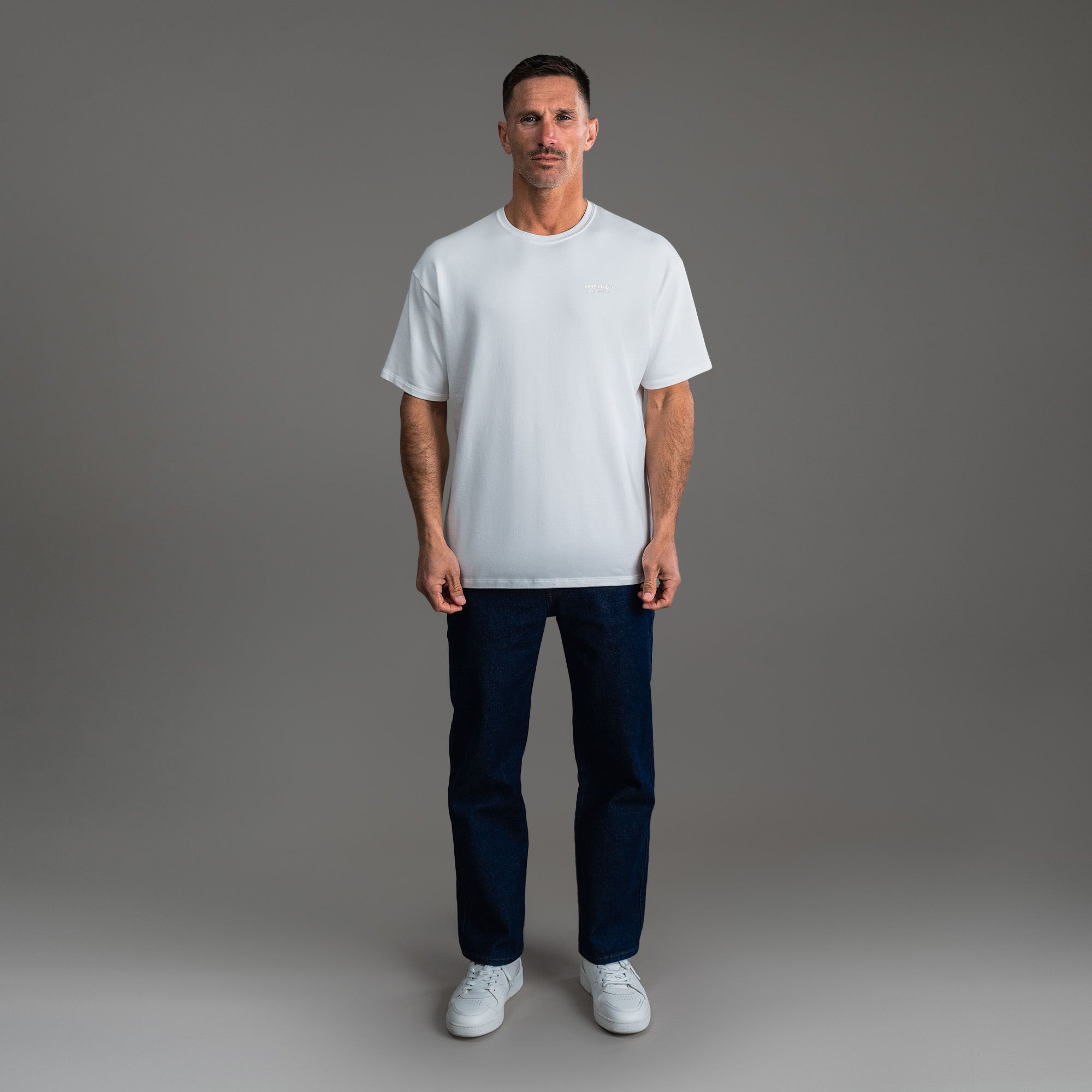 Tags:(6'0" - 180 lbs) custom t-shirt tee model Tyler in White