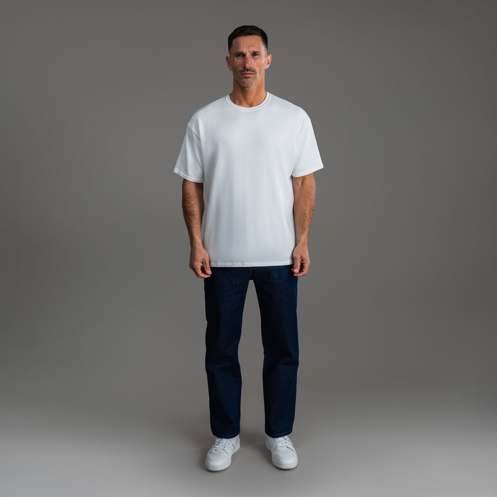 Tags:(6'0" - 180 lbs) custom t-shirt tee model Tyler in White