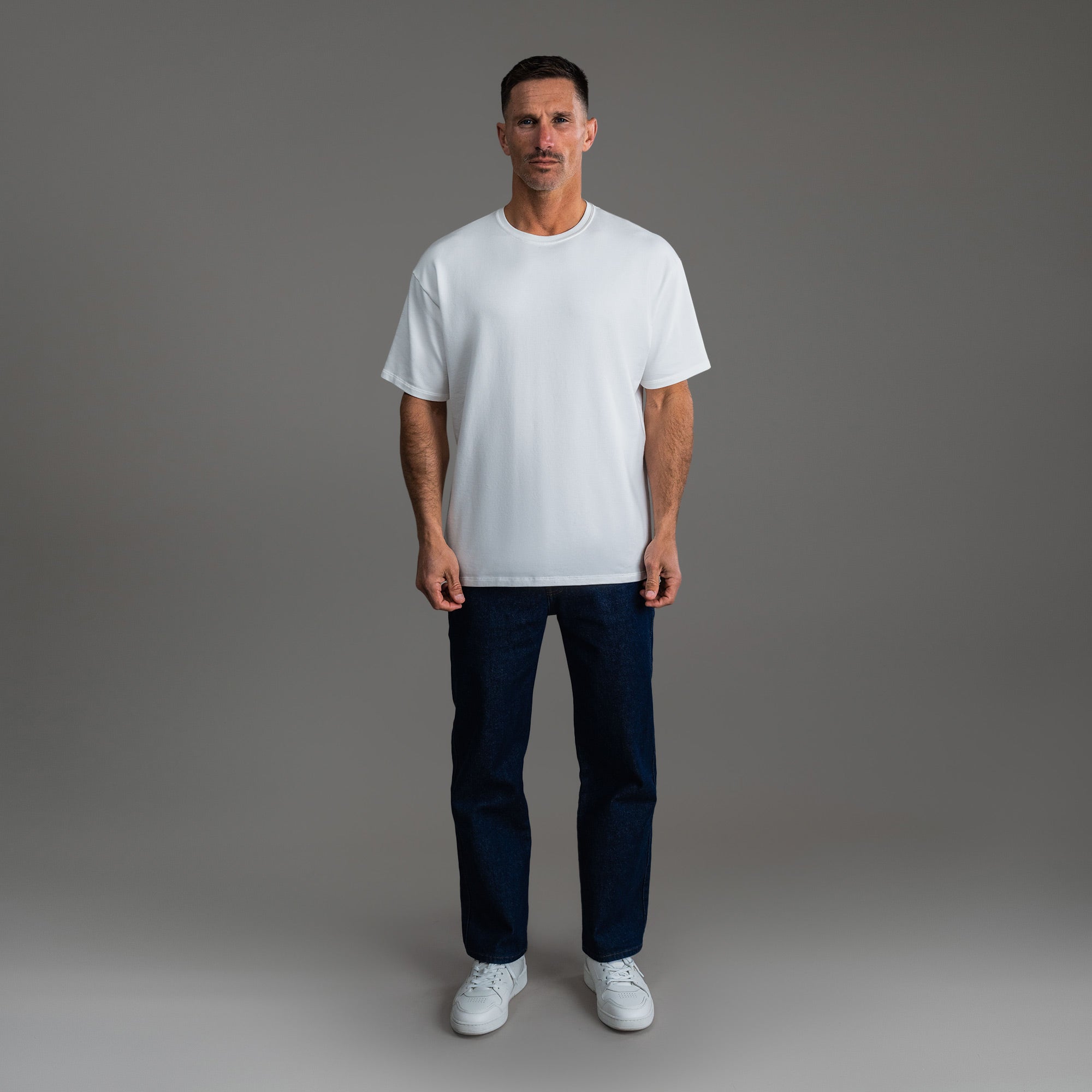 Tags:(6'0" - 180 lbs) custom t-shirt tee model Tyler in White