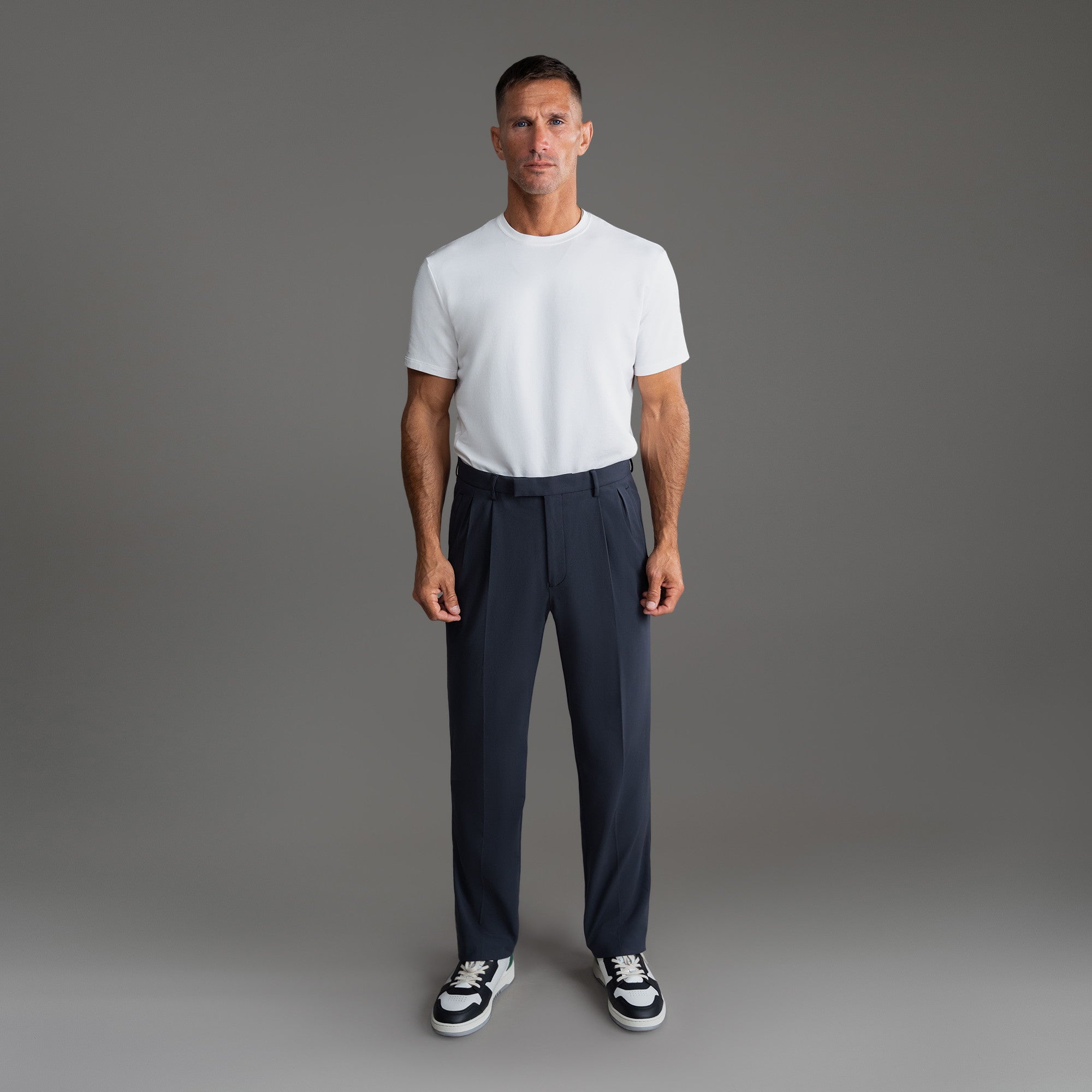 bespoke custom trousers pant chino performance technical model Tyler in Charcoal