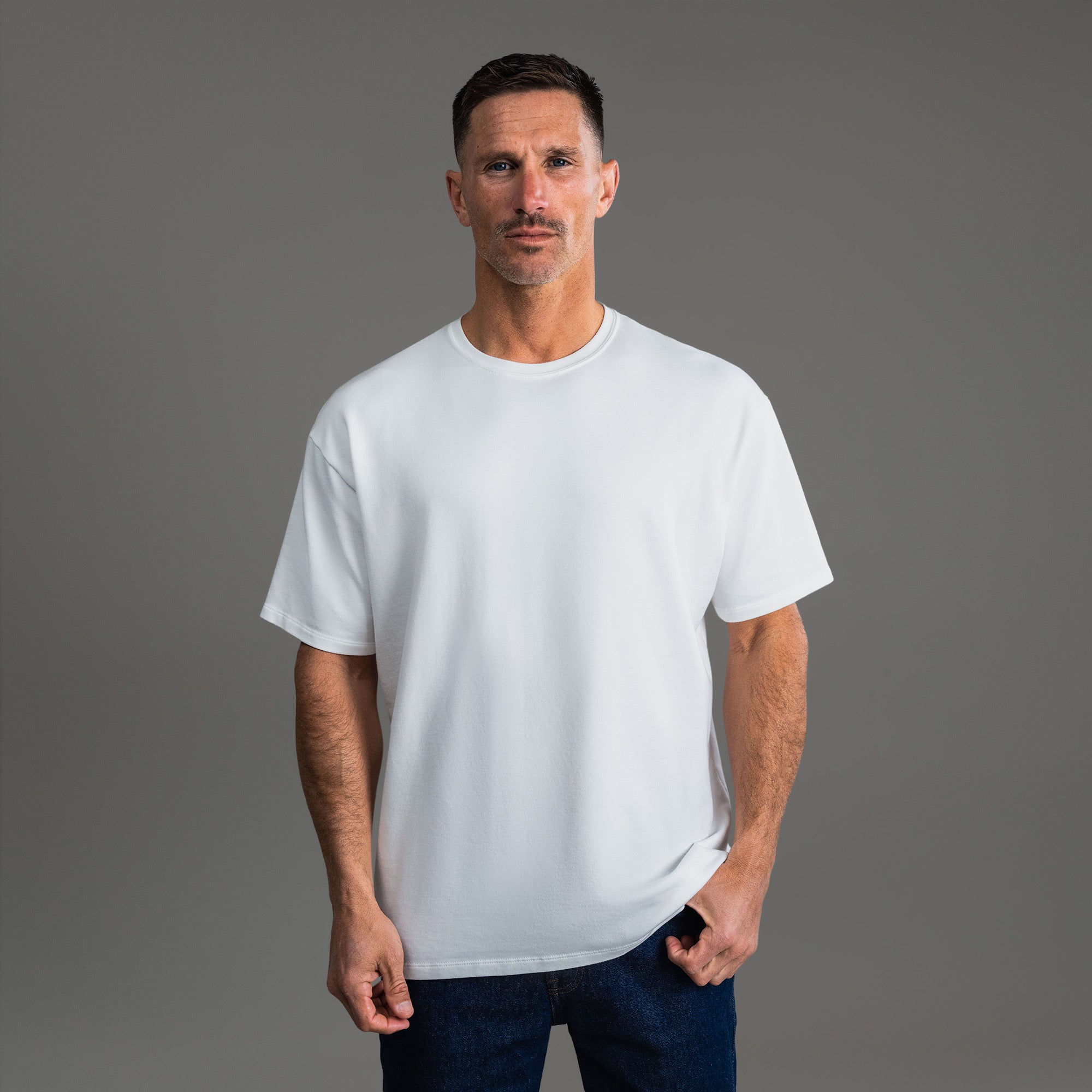 Tags:(6'0" - 180 lbs) custom t-shirt tee model Tyler in White