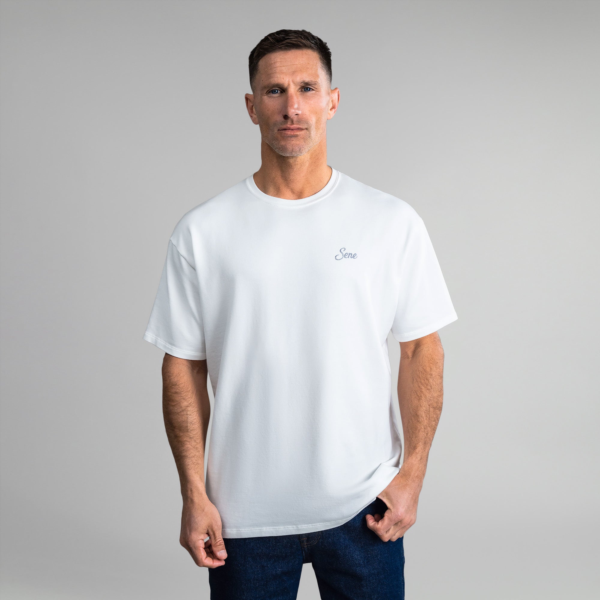 Tags:(6'0" - 180 lbs|Medium) custom t-shirt tee model Tyler in White