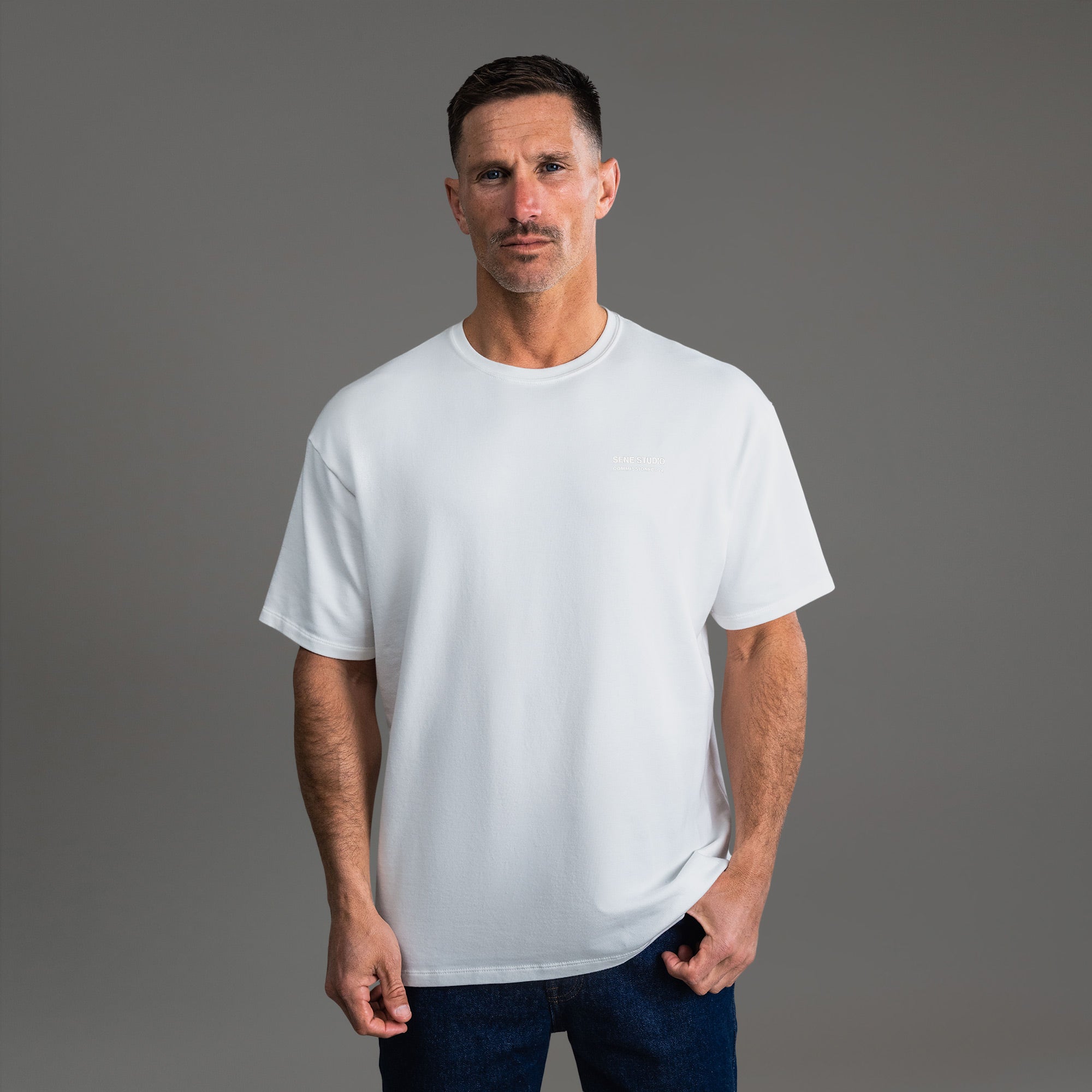 Tags:(6'0" - 180 lbs) custom t-shirt tee model Tyler in White