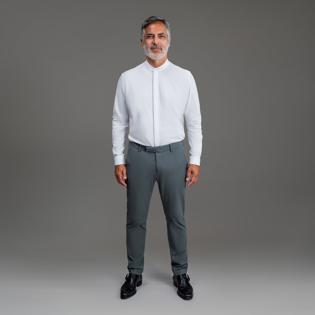 Bespoke Custom Monk Shirt model Guillermo in White
