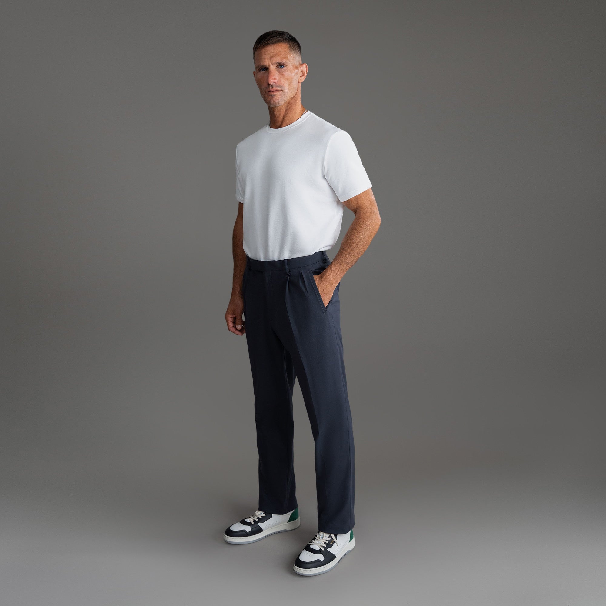 bespoke custom trousers pant chino performance technical model Tyler in Charcoal