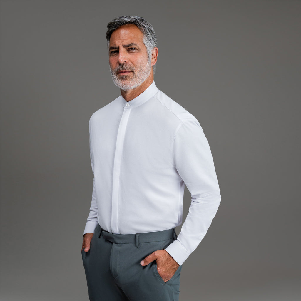 Bespoke Custom Monk Shirt model Guillermo in White