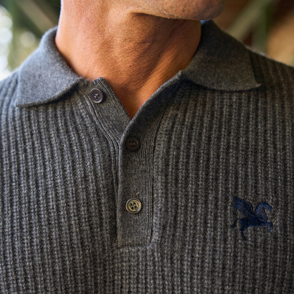 Knit Rugby Polo model Tyler in Graphite