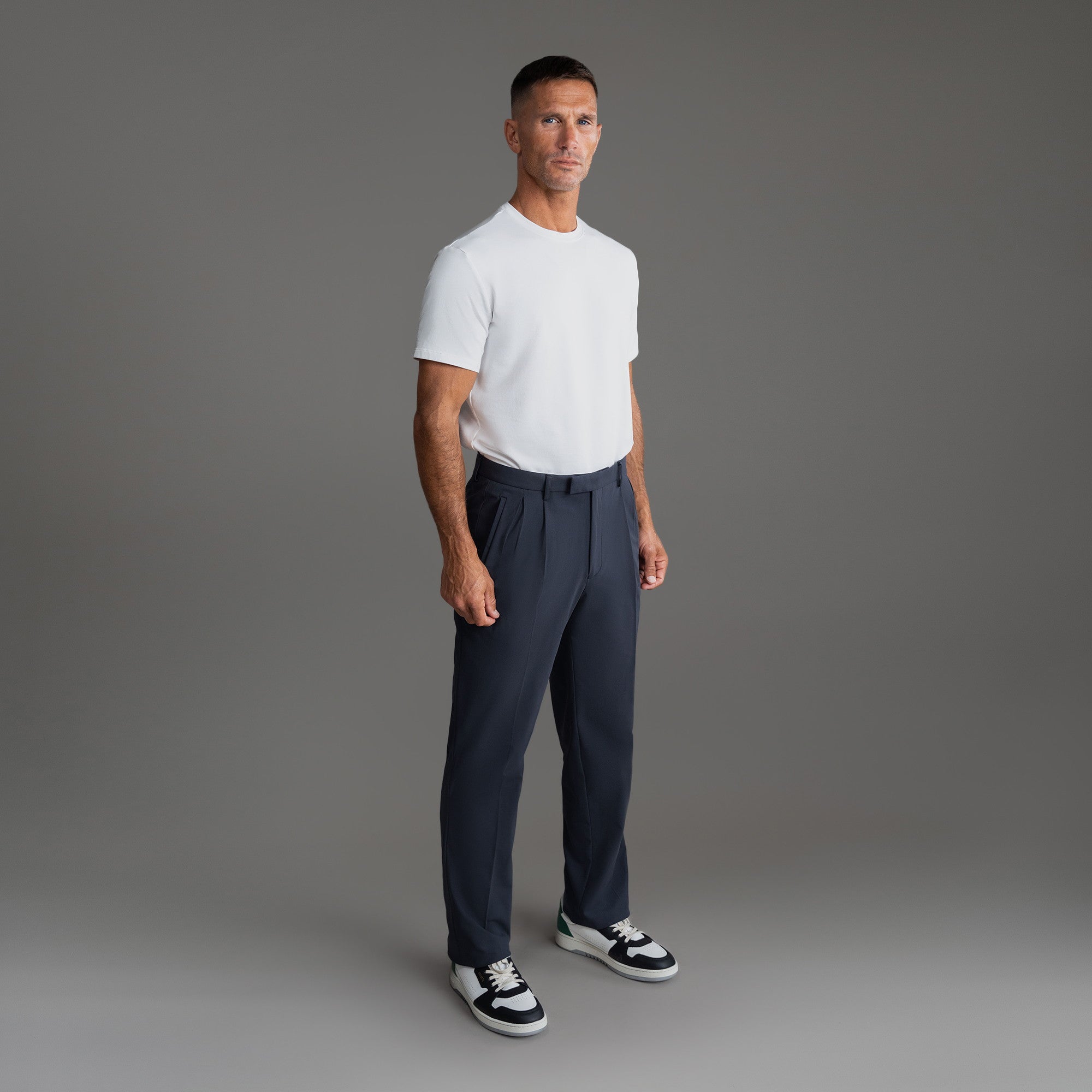 bespoke custom trousers pant chino performance technical model Tyler in Charcoal