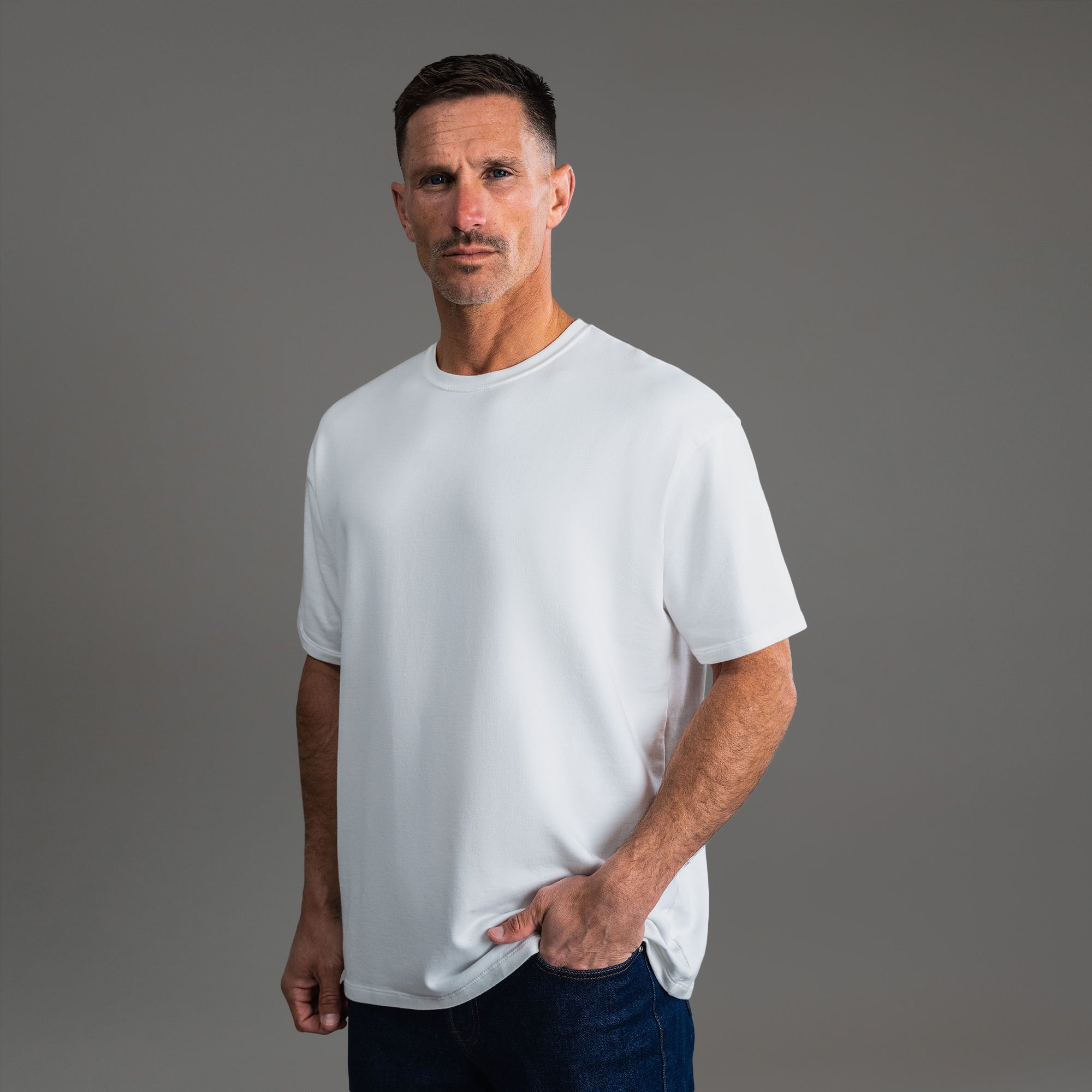 Tags:(6'0" - 180 lbs) custom t-shirt tee model Tyler in White