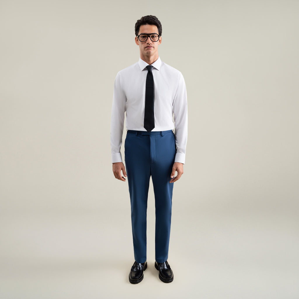 Tags:(6'1"|165) Bespoke custom athleisure technical athletic stretch suit los angeles model Jessey in Italian Blue