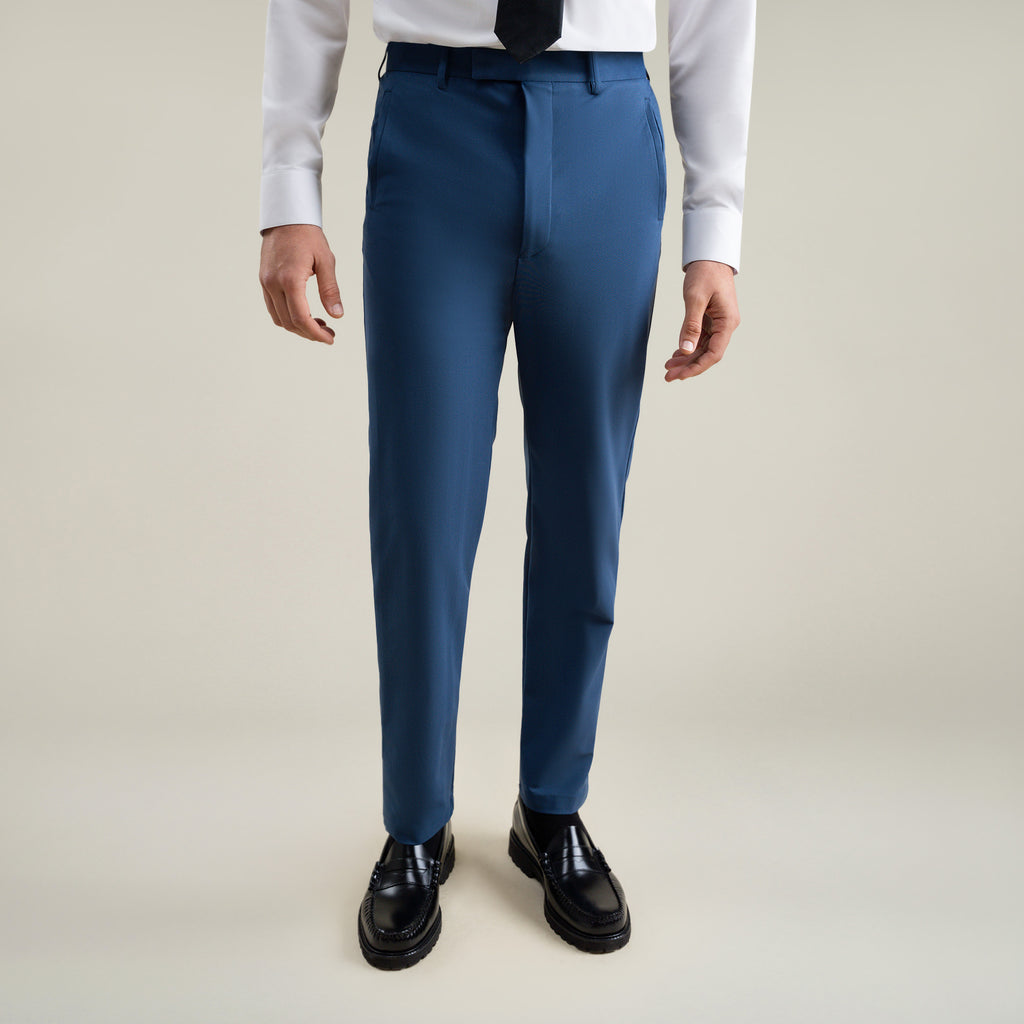 Tags:(6'1"|165) Bespoke custom athleisure technical athletic stretch suit los angeles model Jessey in Italian Blue