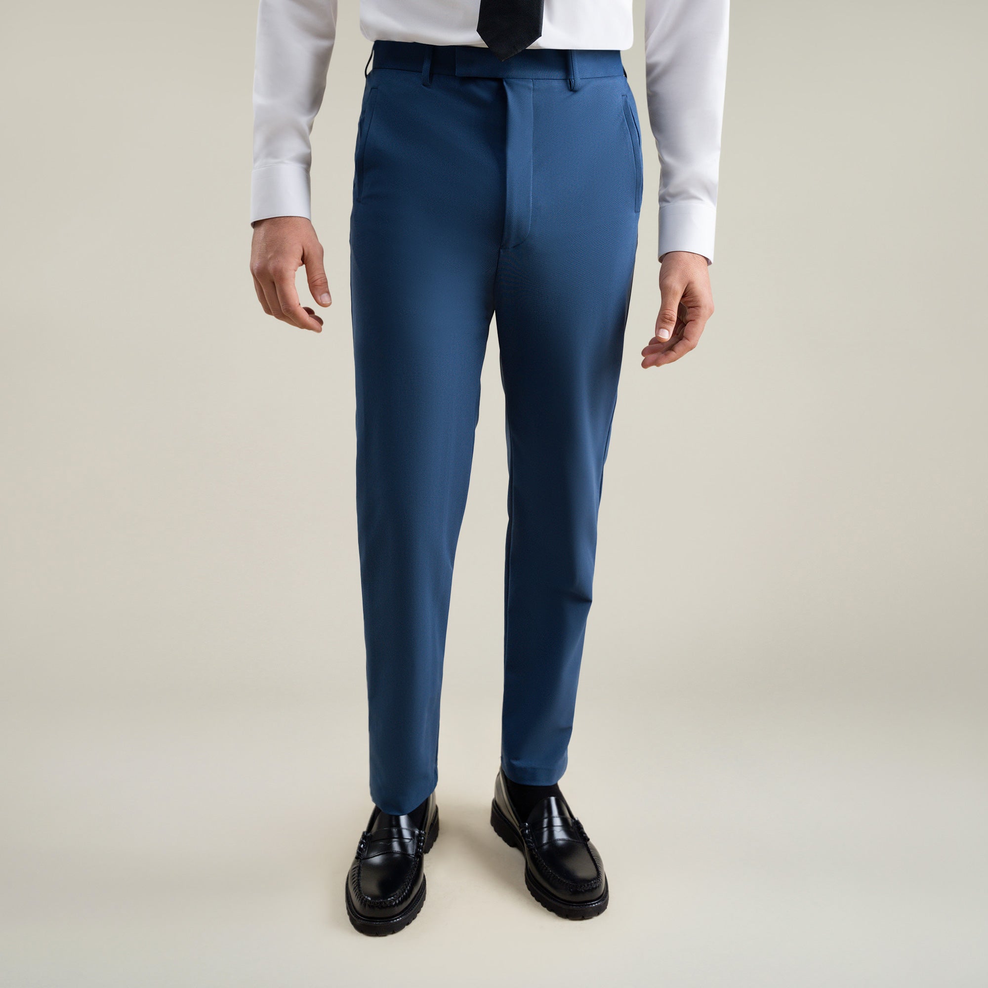 Tags:(6'1"|165) Bespoke custom athleisure technical athletic stretch suit los angeles model Jessey in Italian Blue