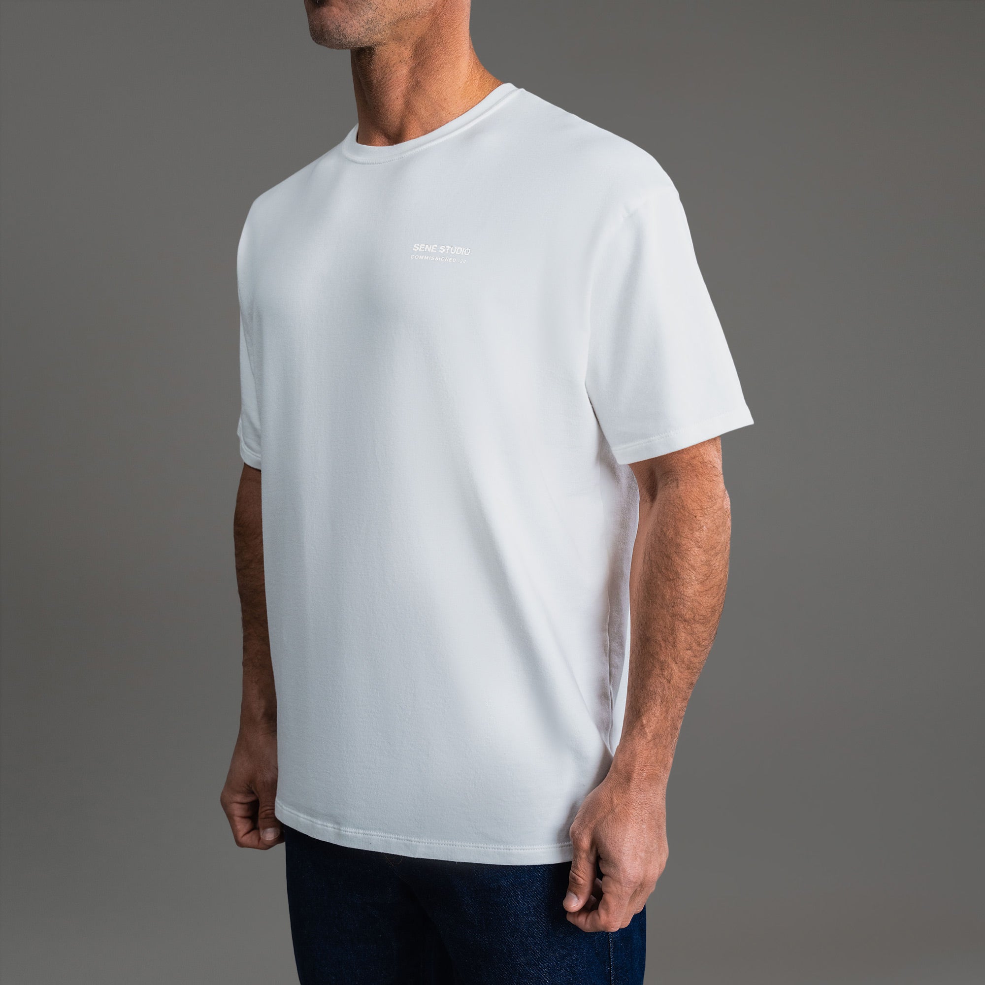 Tags:(6'0" - 180 lbs) custom t-shirt tee model Tyler in White