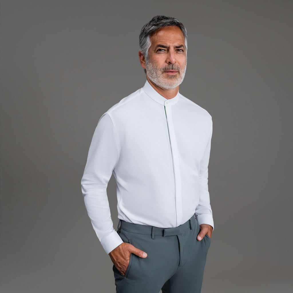 Bespoke Custom Monk Shirt model Guillermo in White