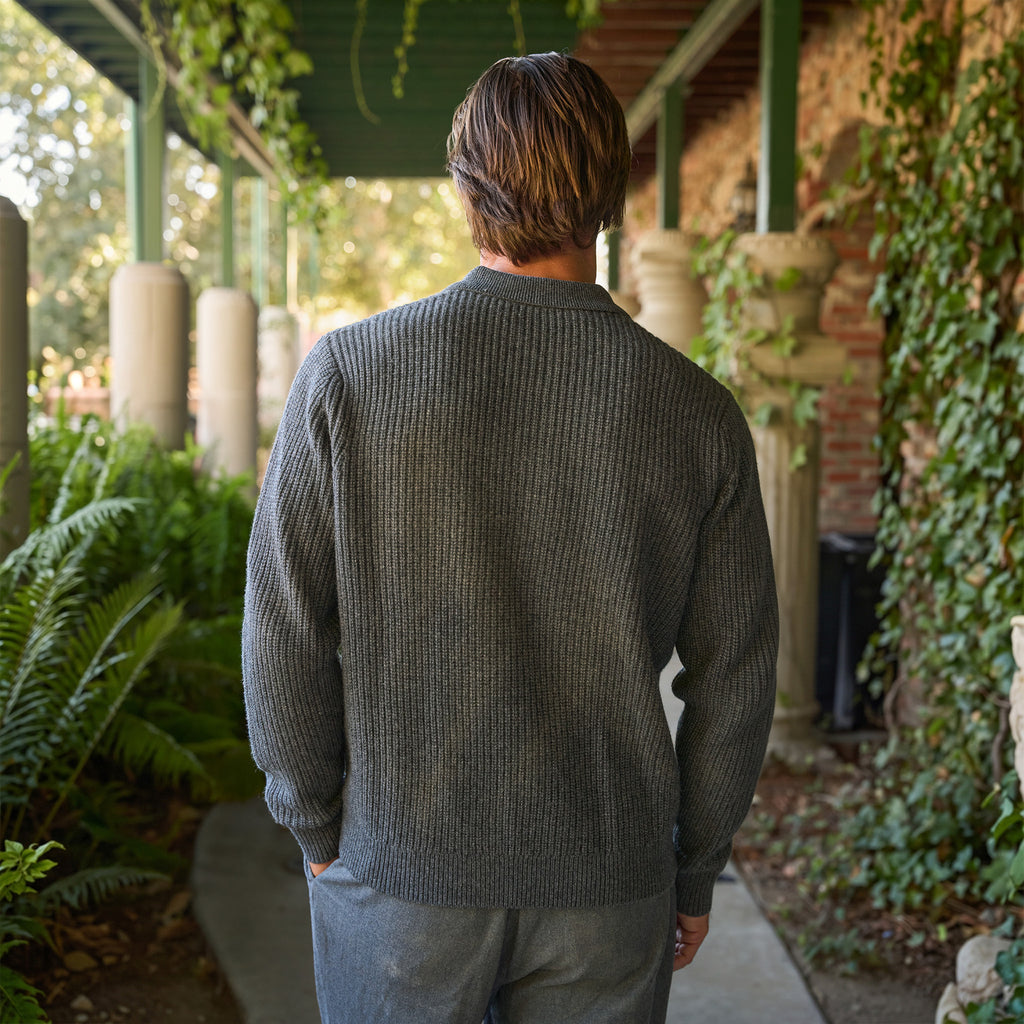Knit Rugby Polo model Tyler in Graphite