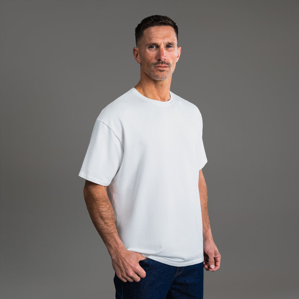 Tags:(6'0" - 180 lbs) custom t-shirt tee model Tyler in White