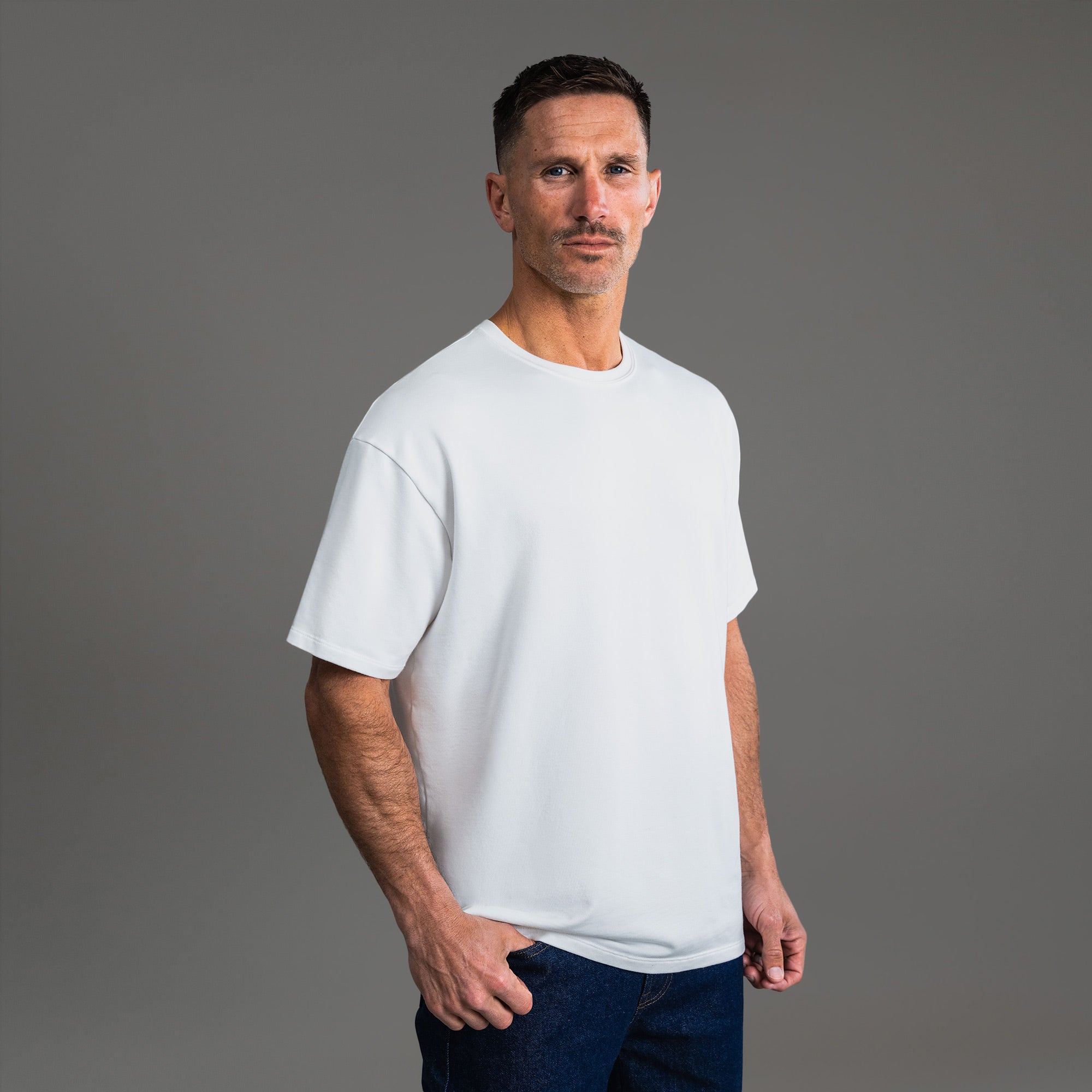 Tags:(6'0" - 180 lbs) custom t-shirt tee model Tyler in White