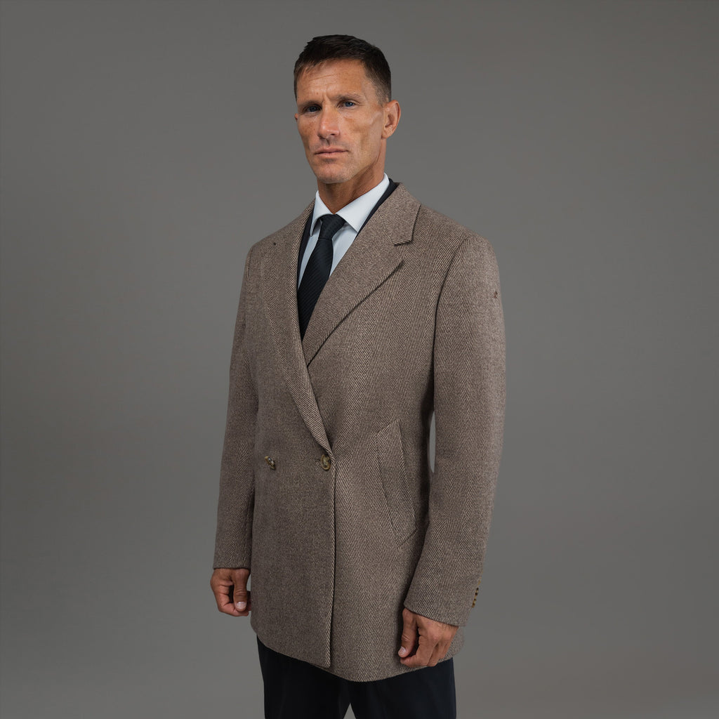 Tags:(6'0"|180 lbs) Bespoke custom linen men's suit los angeles model Tyler in  Brown