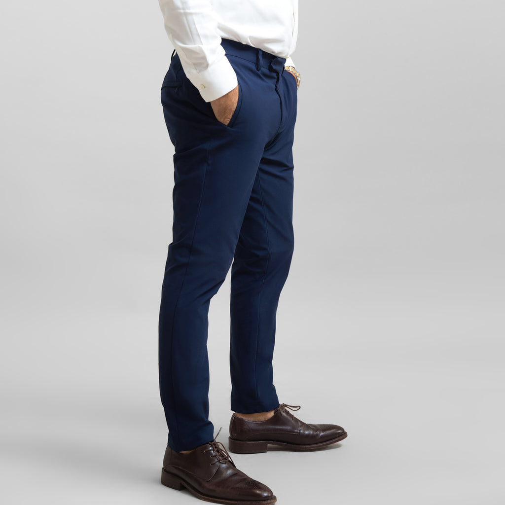 bespoke custom trousers pant chino performance technical model Guillermo in Navy