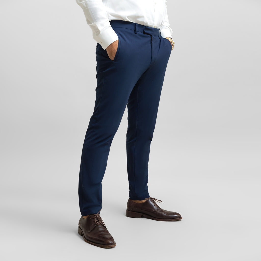 bespoke custom trousers pant chino performance technical model Guillermo in Navy
