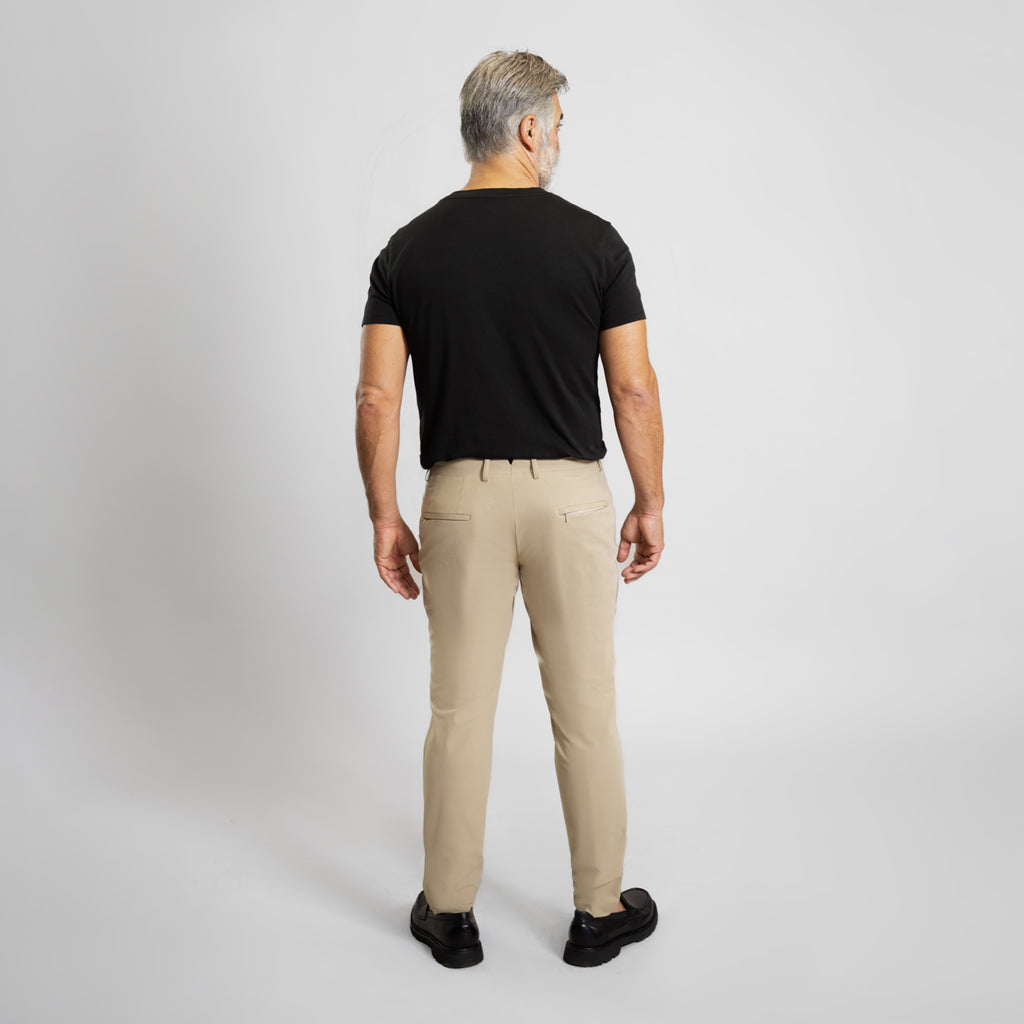 bespoke custom trousers pant chino performance technical model Guillermo in Warm Khaki