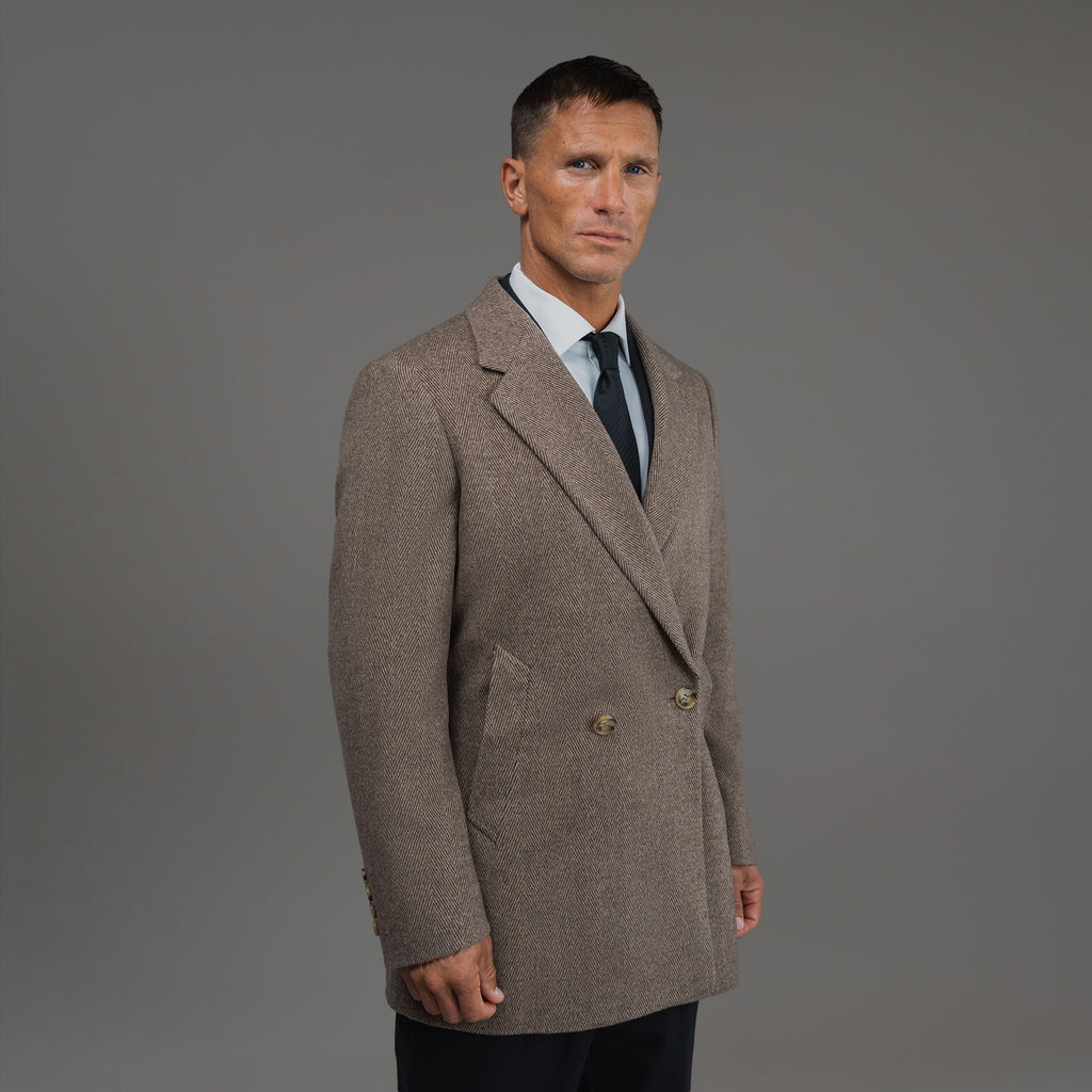 Tags:(6'0"|180 lbs) Bespoke custom linen men's suit los angeles model Tyler in  Brown