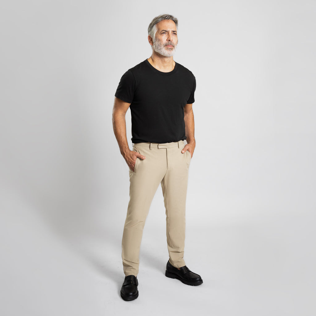 bespoke custom trousers pant chino performance technical model Guillermo in Warm Khaki