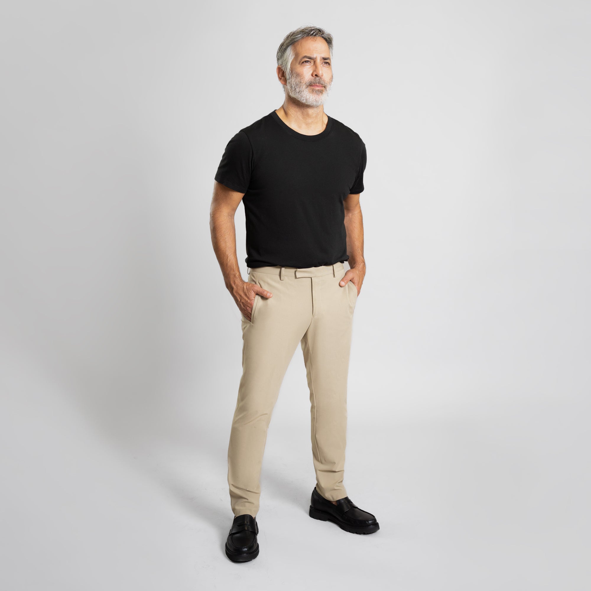 bespoke custom trousers pant chino performance technical model Guillermo in Warm Khaki