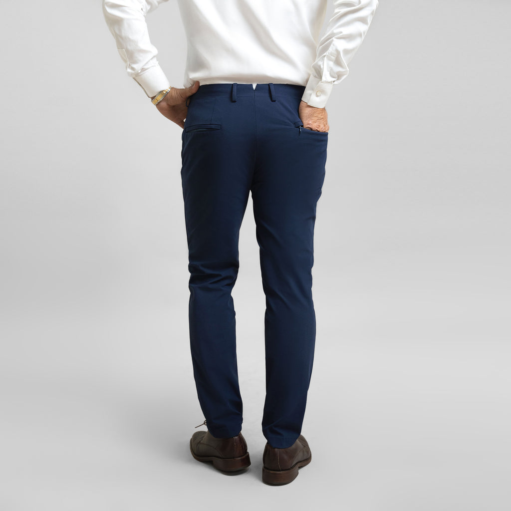 bespoke custom trousers pant chino performance technical model Guillermo in Navy
