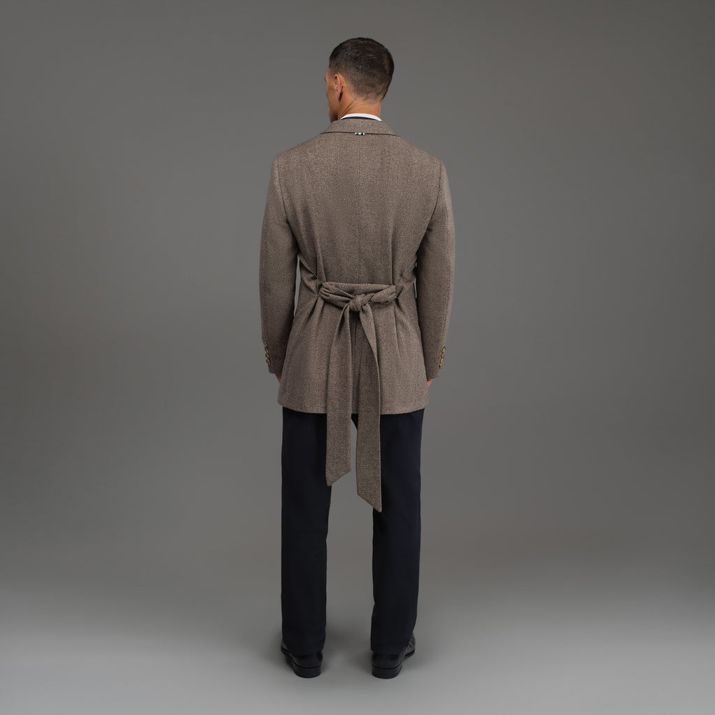 Tags:(6'0"|180 lbs) Bespoke custom linen men's suit los angeles model Tyler in  Brown