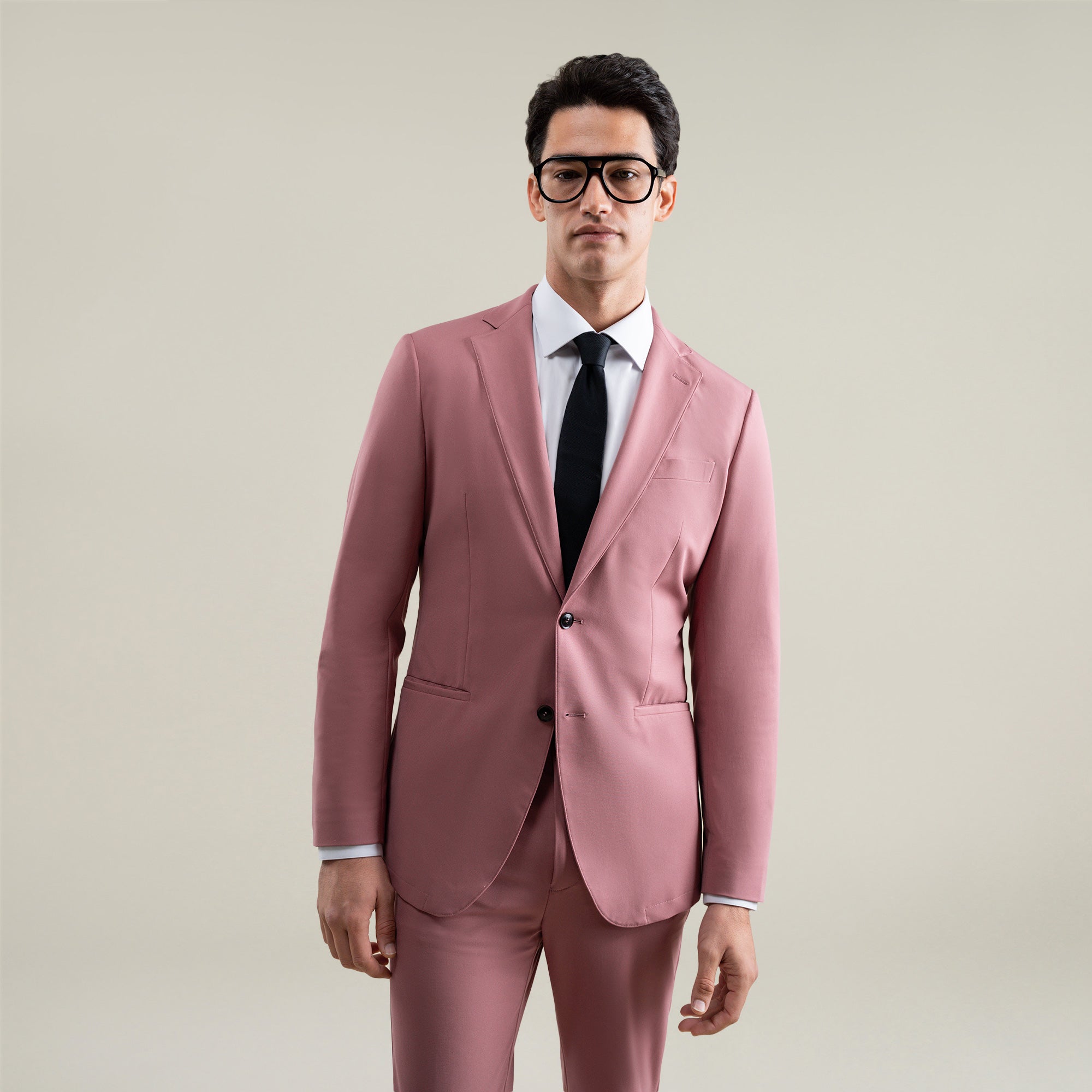 Tags:(6'1"|165) Bespoke custom athleisure technical athletic stretch suit los angeles model Jessey in Desert Rose