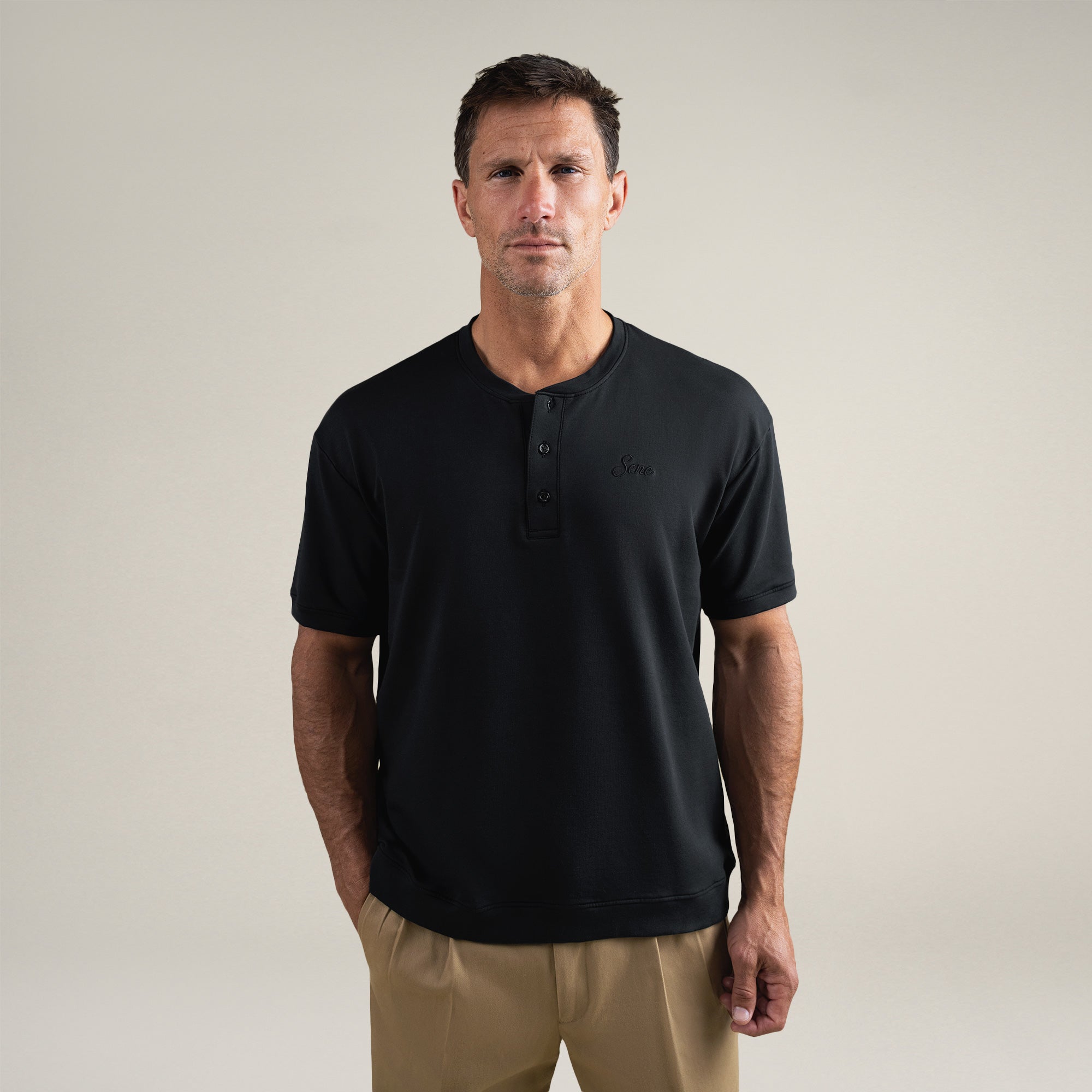 Tags:(6'0" - 180 lbs|Medium) custom t-shirt tee model Tyler in Black