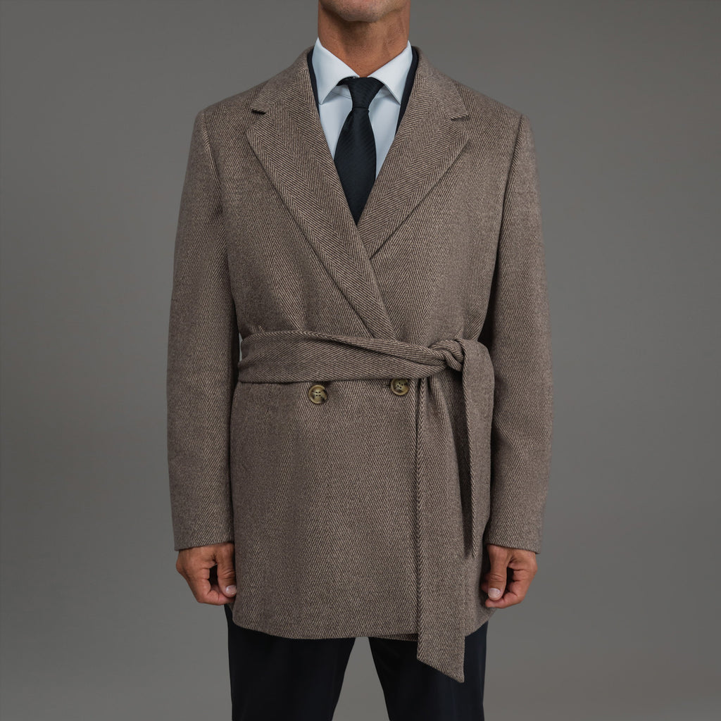 Tags:(6'0"|180 lbs) Bespoke custom linen men's suit los angeles model Tyler in  Brown