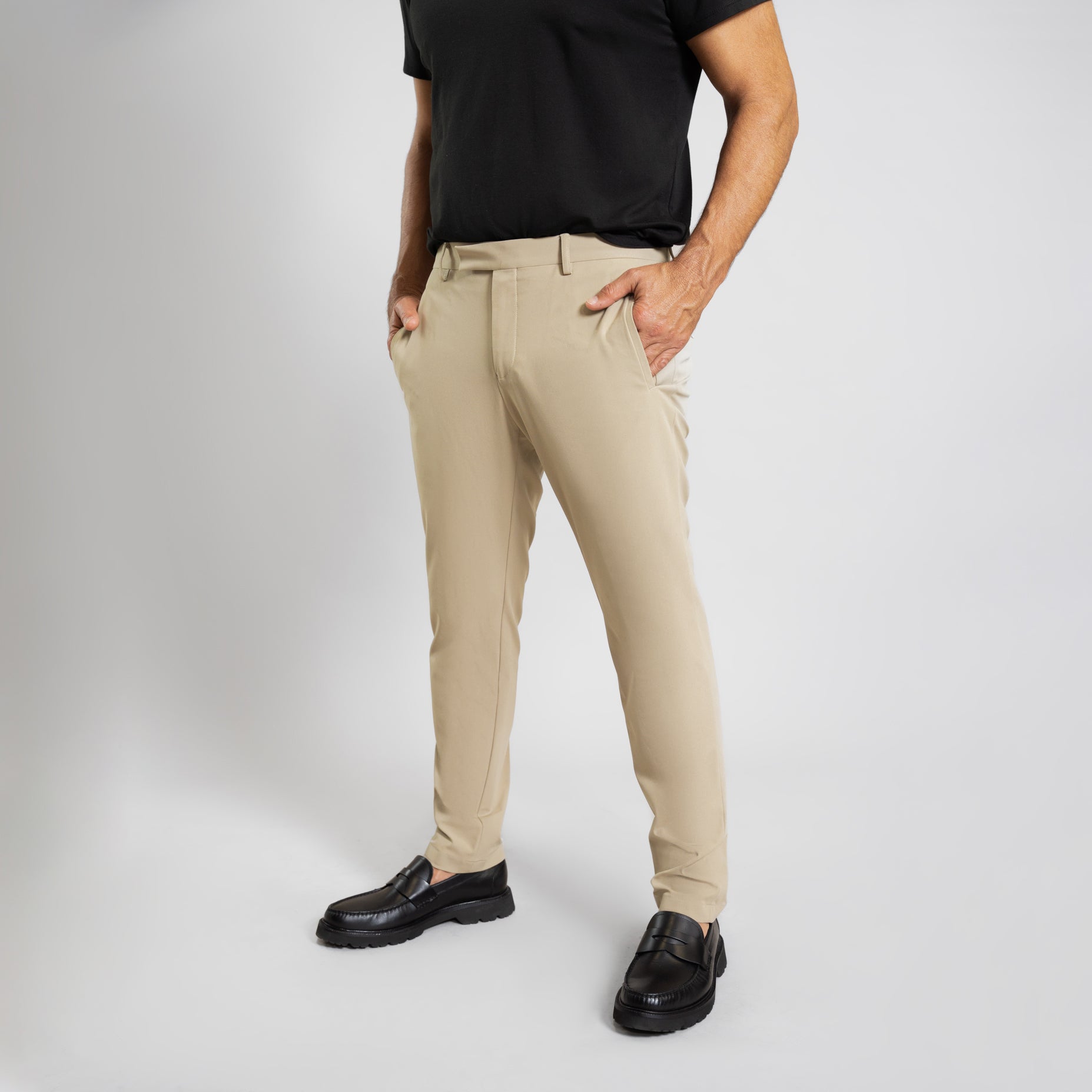bespoke custom trousers pant chino performance technical model Guillermo in Warm Khaki