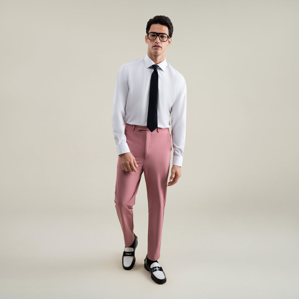 Tags:(6'1"|165) bespoke custom trousers pant chino performance technical model Jessey in Desert Rose