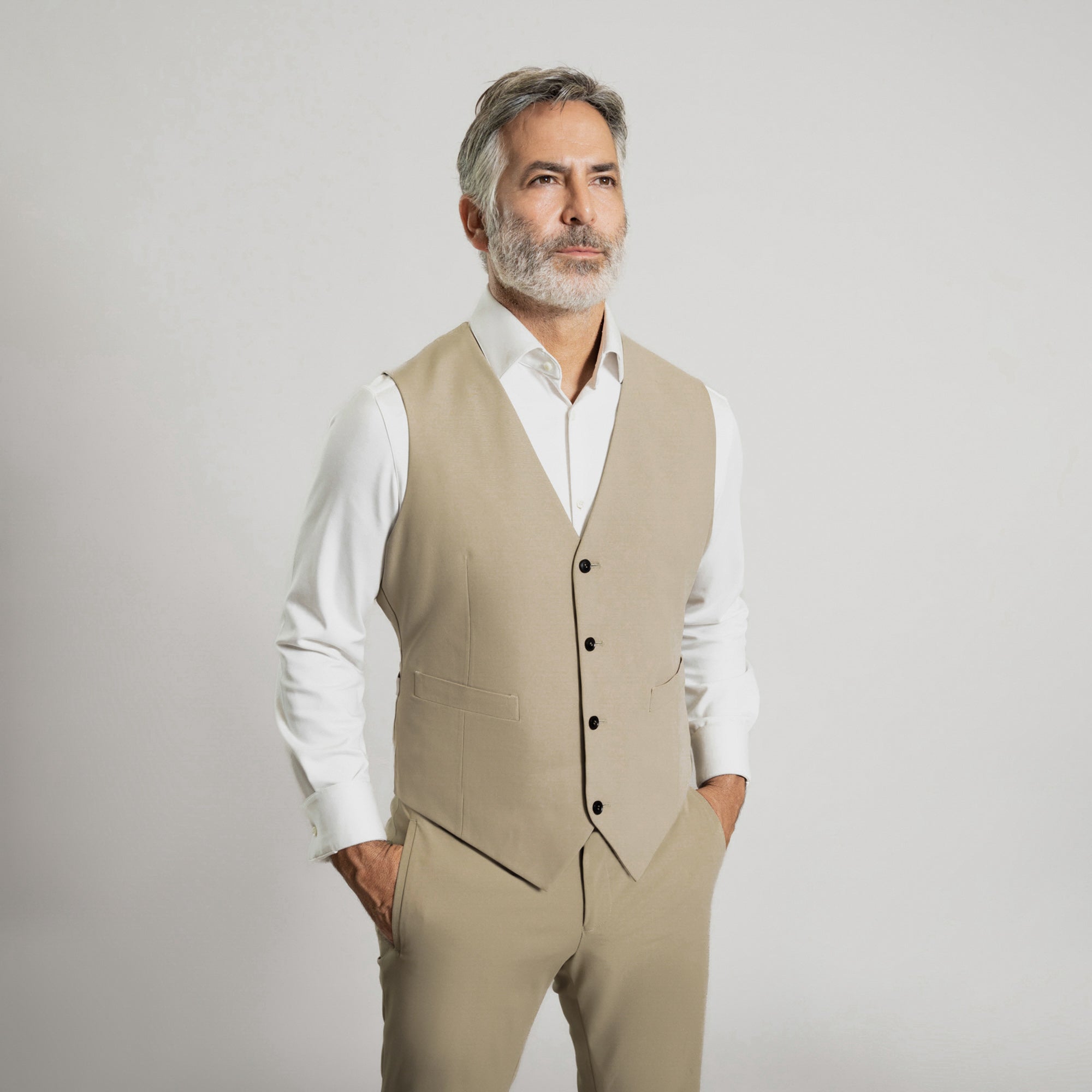 Custom suit vest model Guillermo in Warm Khaki