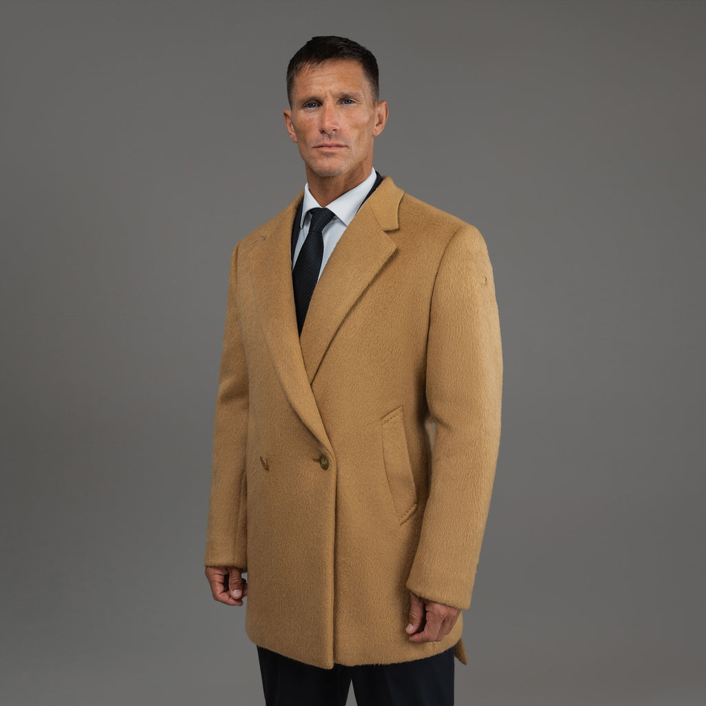Tags:(6'0"|180 lbs) Bespoke custom linen men's suit los angeles model Tyler in  Camel