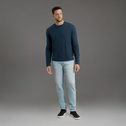 Custom longsleeve t-shirt on model Glen in Deep Sea