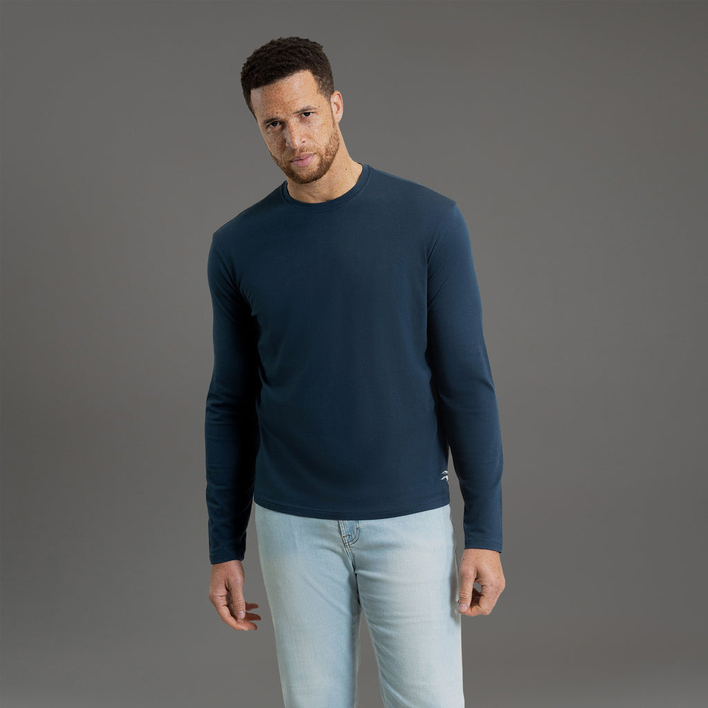 Custom longsleeve t-shirt on model Glen in Deep Sea
