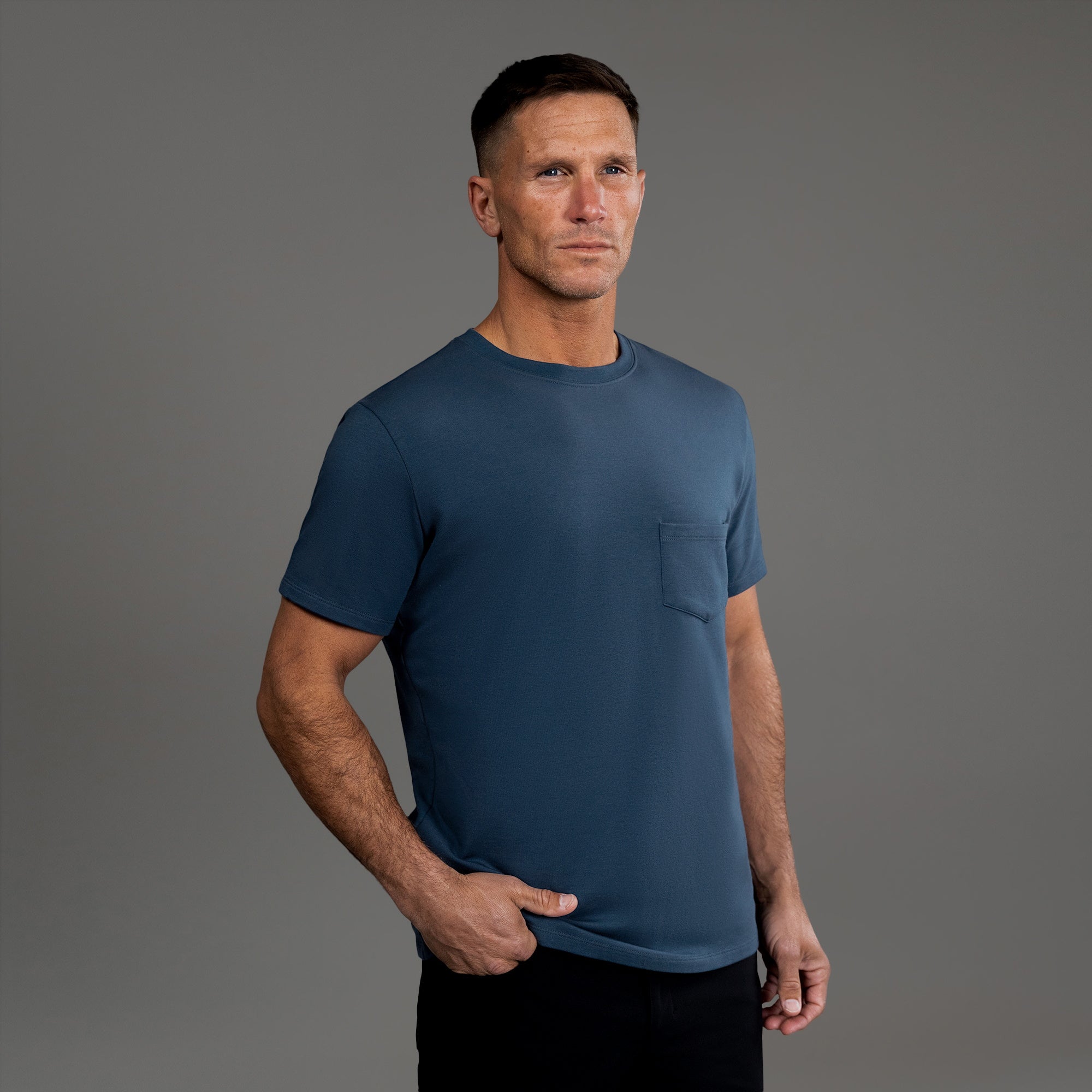 Tags:(6'0" - 180 lbs|Medium) custom t-shirt tee model Tyler in Deep Sea