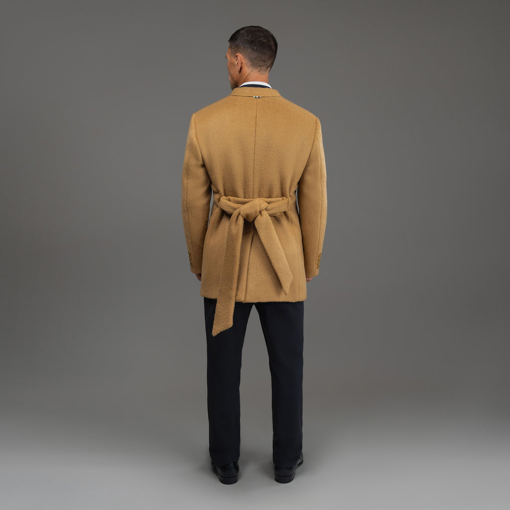 Tags:(6'0"|180 lbs) Bespoke custom linen men's suit los angeles model Tyler in  Camel