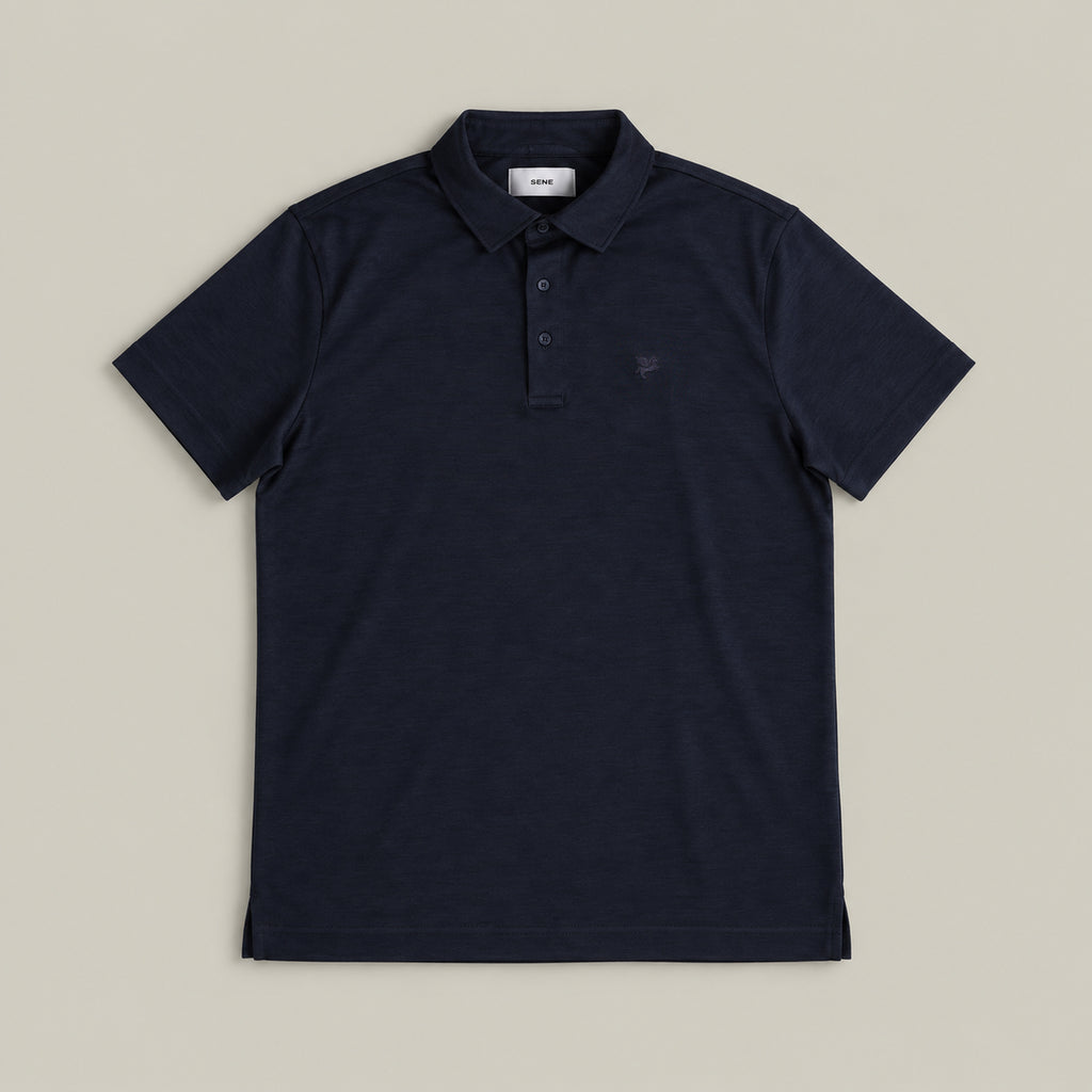 Merino Wool Polo model Matteo in Dark Navy